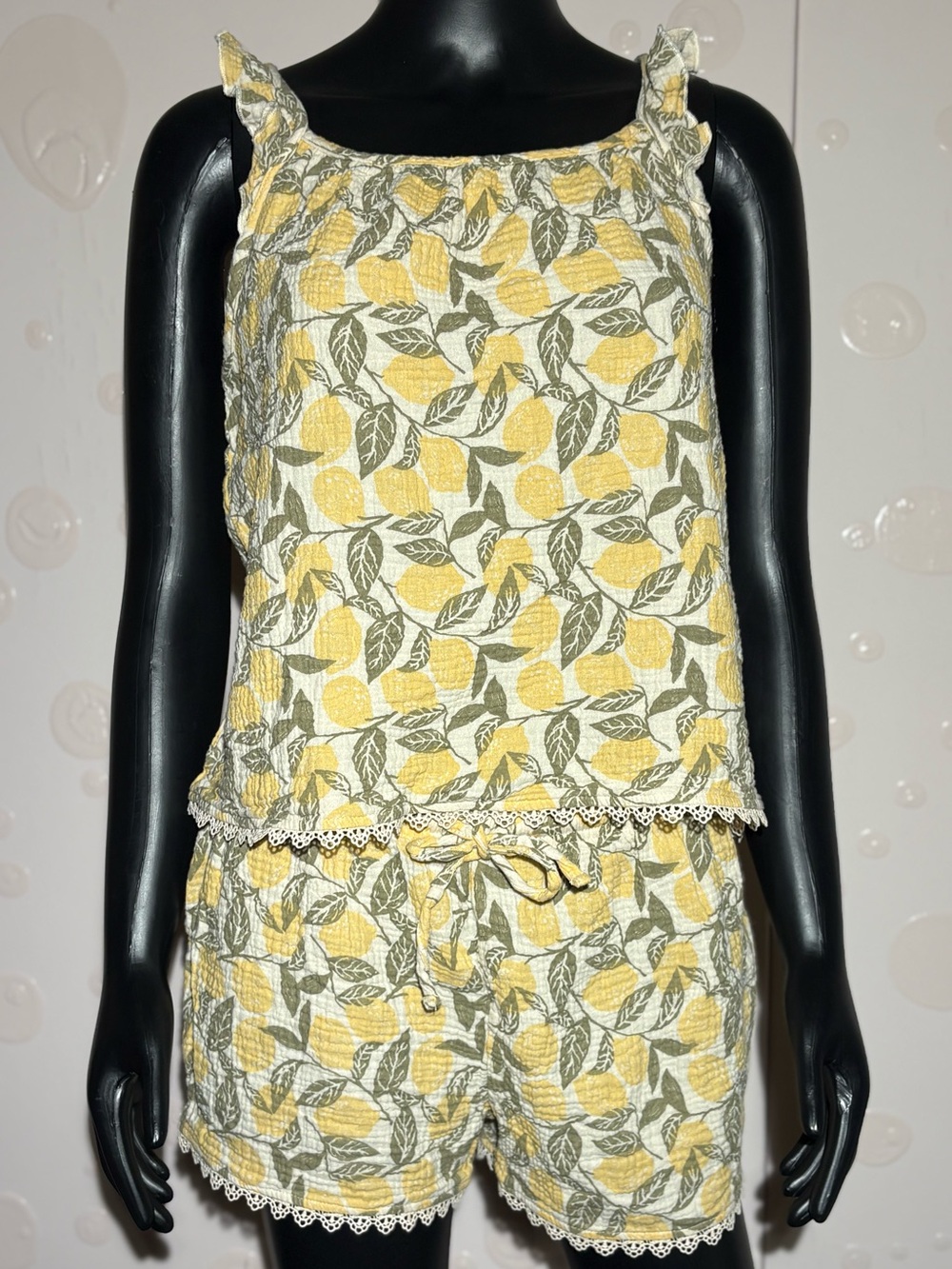 J·O·Y Just Organic You Lemon Print Cotton Gauze 2-Piece Lounge PJ Set - Size M